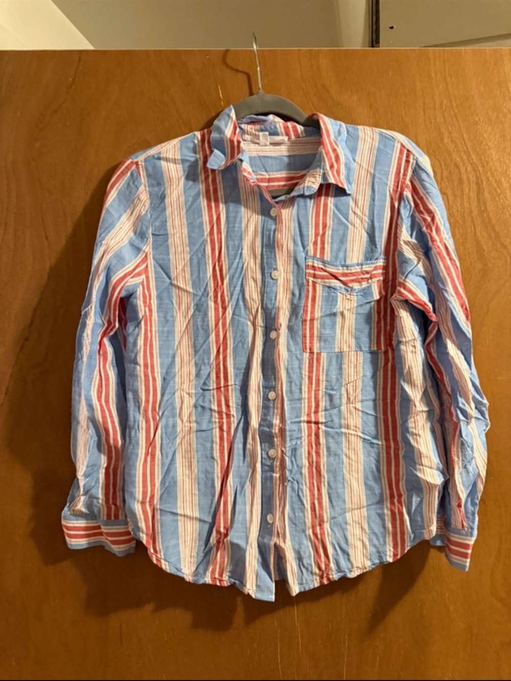 Jane and Delancey Striped Button-Down Shirt - Blue, Red & White
